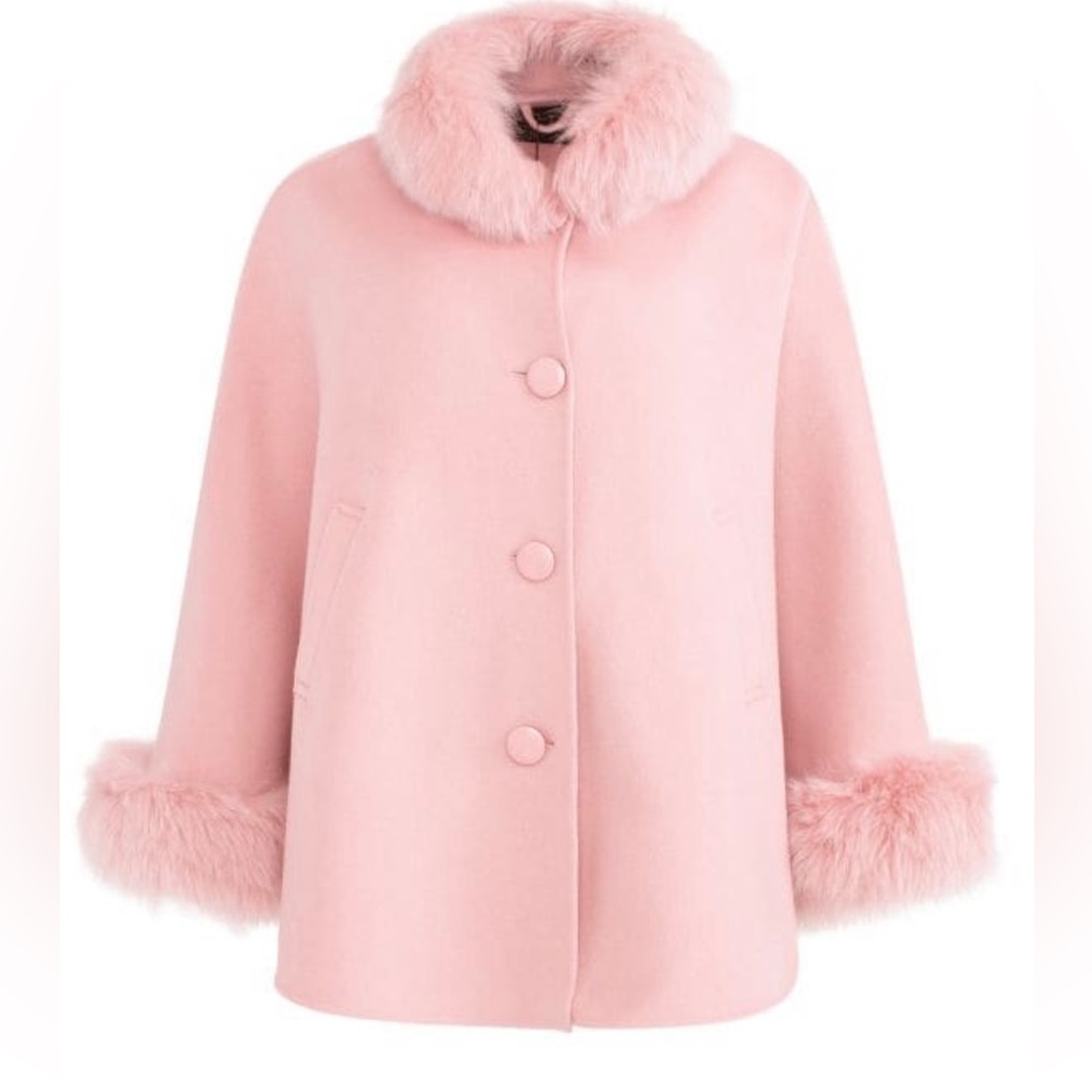 WOLFIE Pink Cashmere Cape With Fox Fur